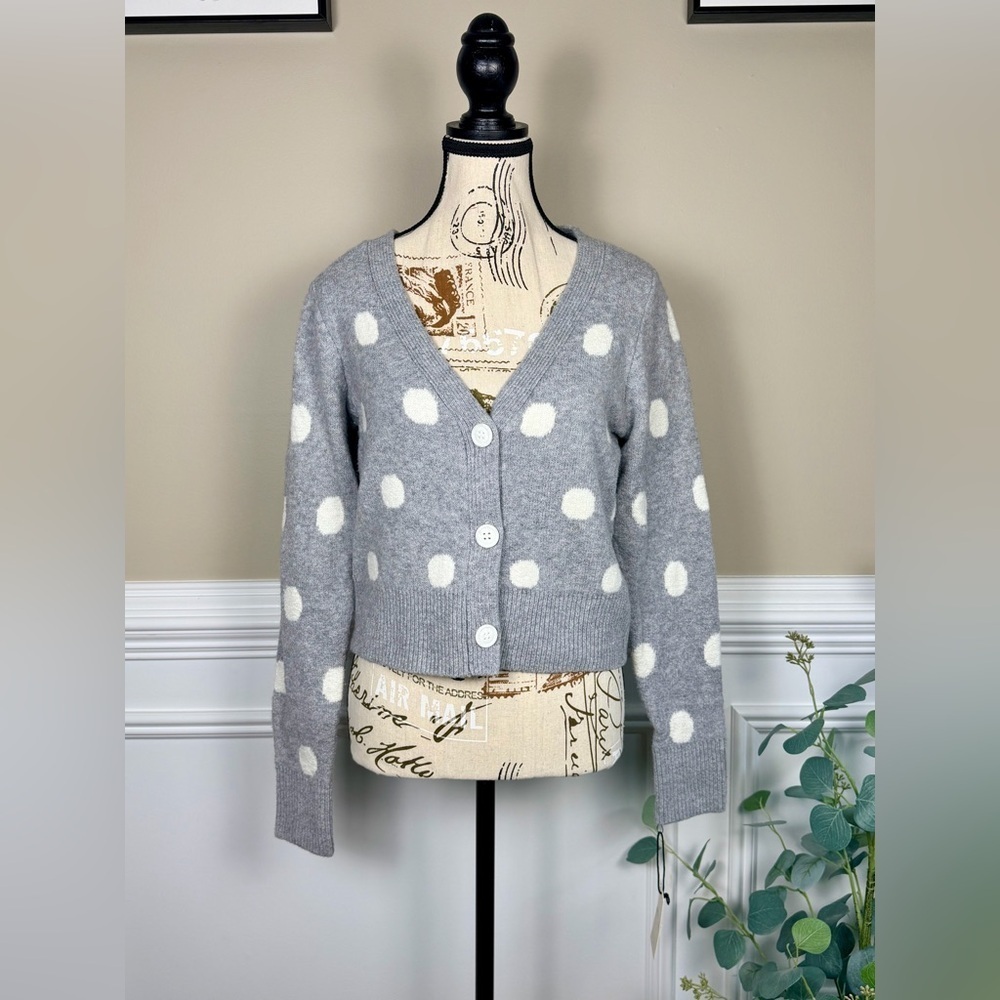 Sincerely Jules Cropped Polka Dot Sweater Cardigan Size Medium NWT